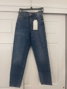 High-Rise Straight Leg Dark Wash Jeans - Blue